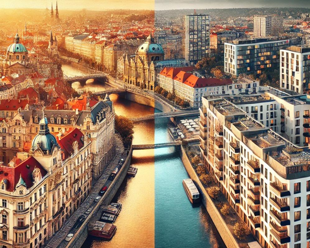 Porovnání prodeje nemovitostí na levém a pravém břehu Vltavy v Praze